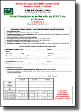 Fiche d'inscription pour le centre adolescent - Accueil de loisirs 2026