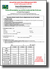 Fiche d'inscription pour le centre maternel - Accueil de loisirs 2025