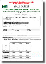 Fiche d'inscription pour le centre primaire - Accueil de loisirs 2025