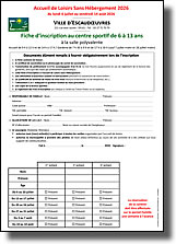 Fiche d'inscription pour le centre sportif - Accueil de loisirs 2026