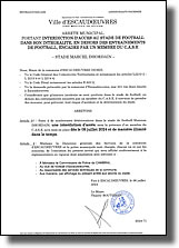 Arrêté municipal portant interdiction d'accès au stade de football en dehors des entraînements