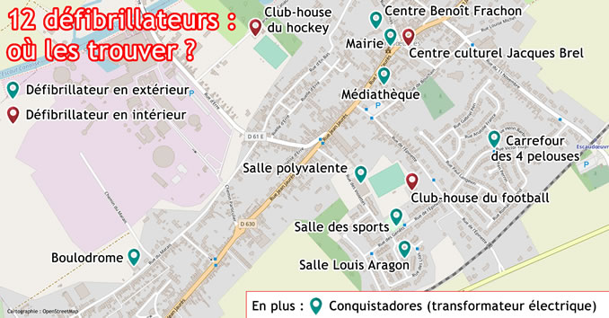 Carte des emplacements des défibrillateurs automatiques externes